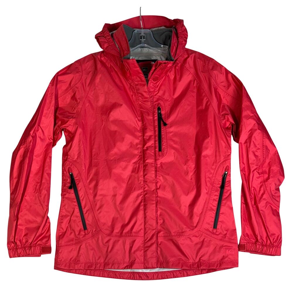 REI Girls Youth Vibrant Red Pink Hooded Rain Coat Shell Windbreaker Jacket XL